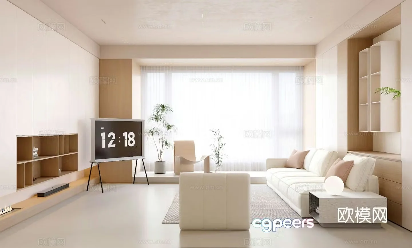 Cream style living room 3d model