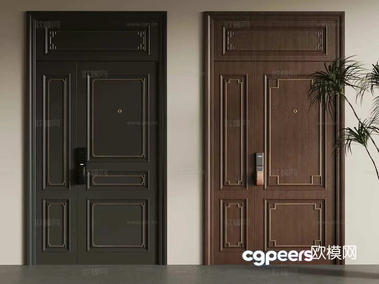 05 New Chinese-style security door open ceiling door mother and child door entrance door 3D model