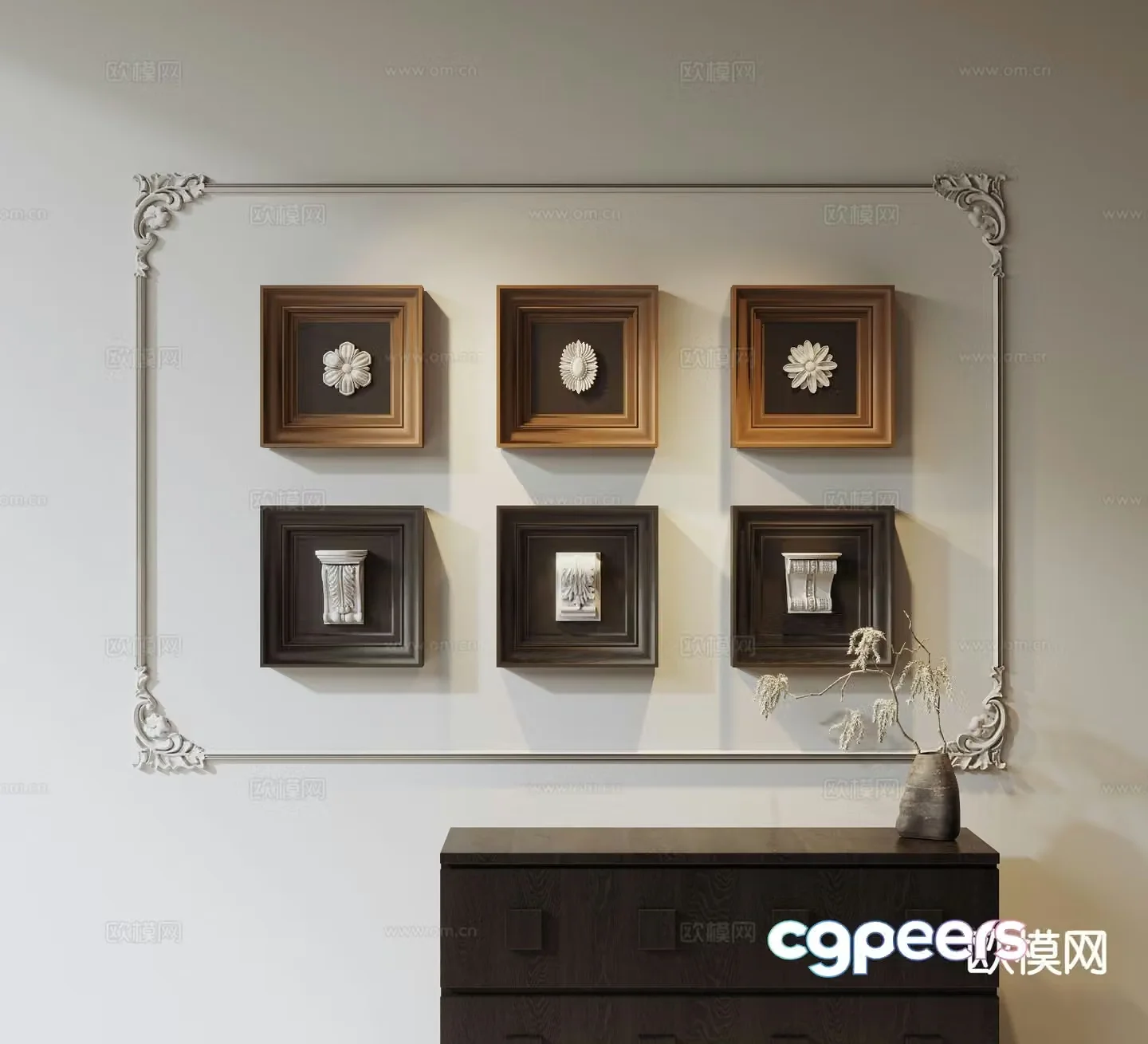 Medieval style plaster wall decoration sculpture hanging painting three-dimensional painting 3D model