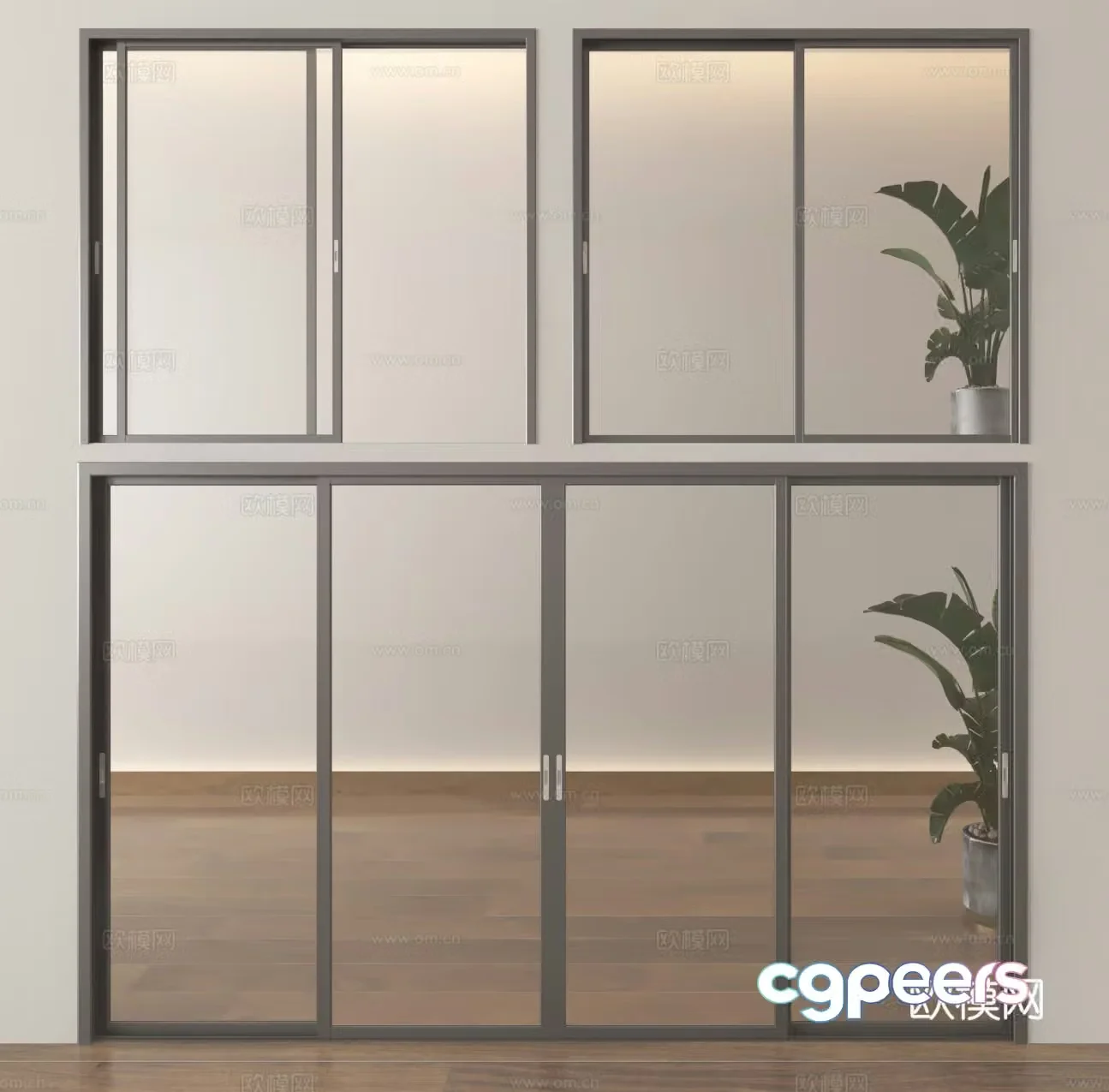Glass sliding door partition sliding door 3D model