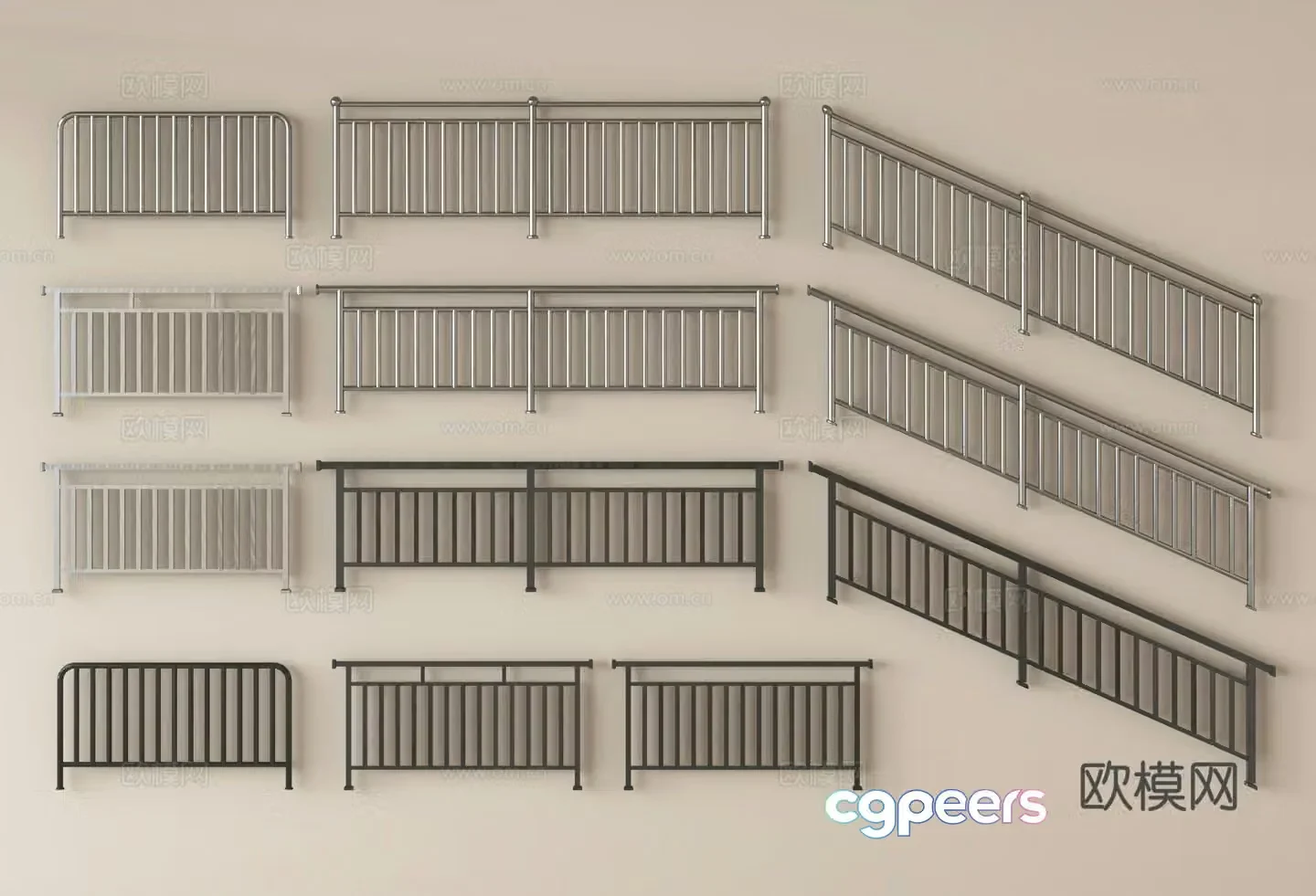 Wrought iron fence railing guardrail stair handrail 3d model