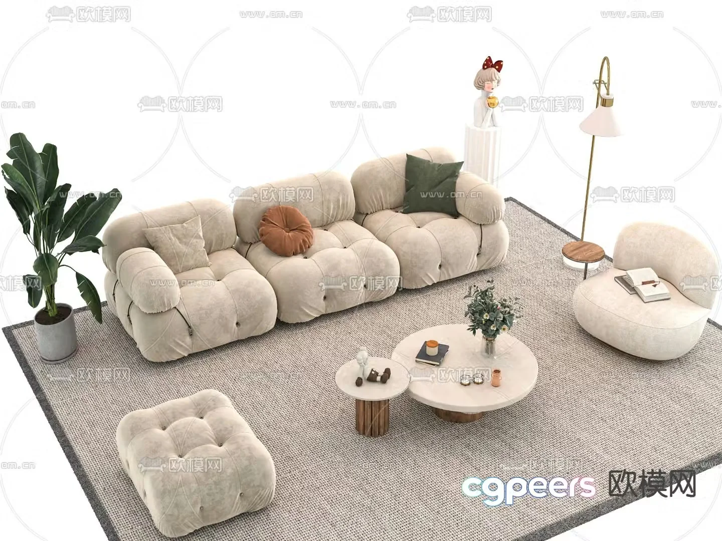 Fabric sofa combination 3d model
