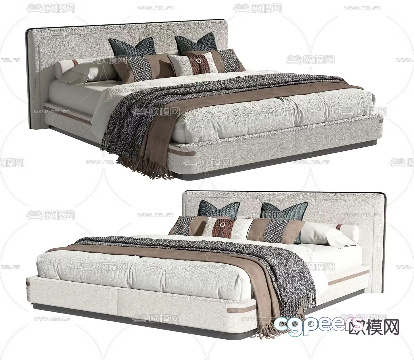 New Chinese style double bed 3d model