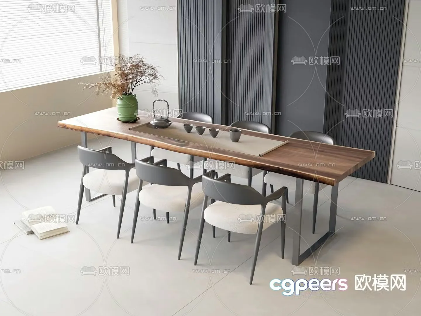 Modern tea table solid wood tea table 3d model