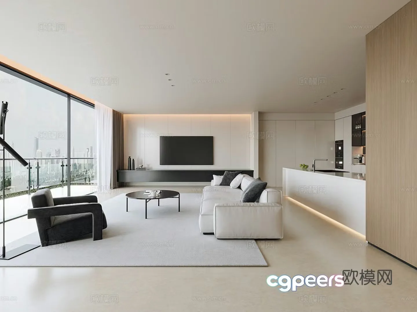 Modern minimalist living room 3d model
