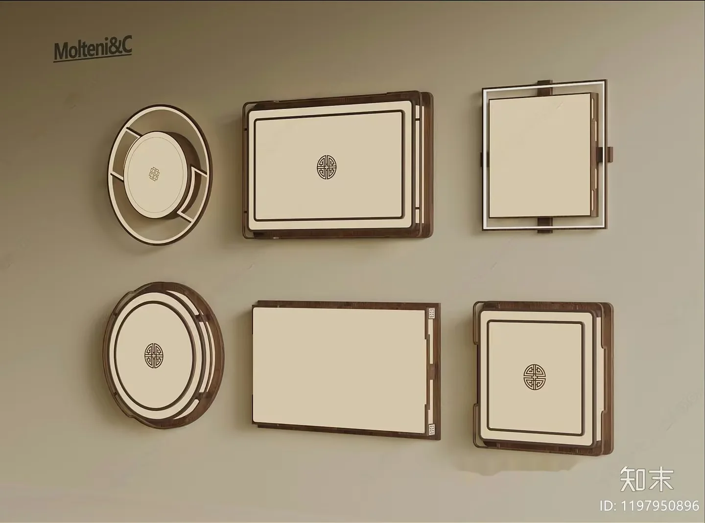 The Main Subject Is A Set Of Decorative Wall Plates With A Brown And Cream 3D Model – 18470 – VRAY Render