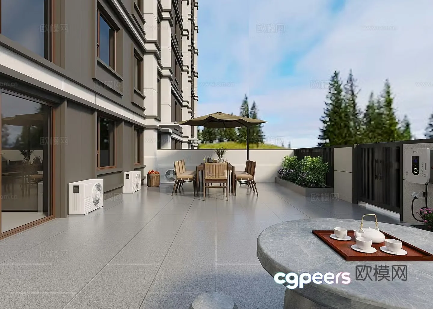 Modern garden balcony courtyard 3d model