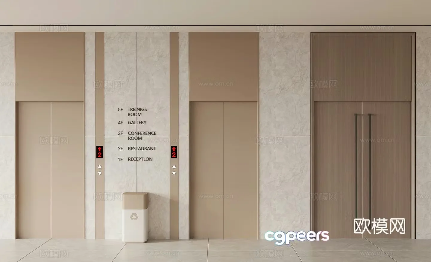 Modern elevator hall 3d model