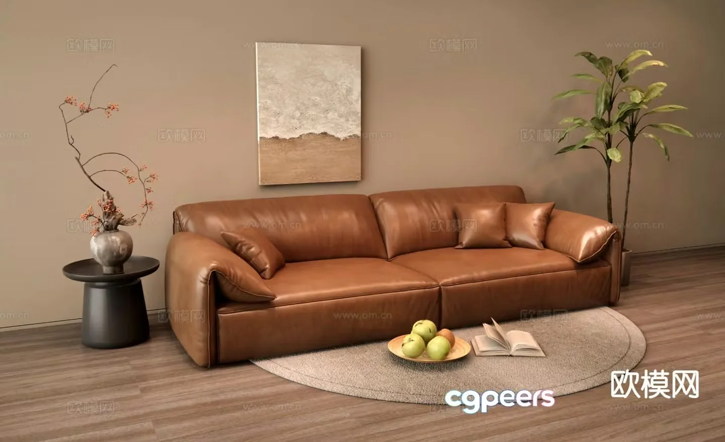 Modern double sofa leather sofa 3d model