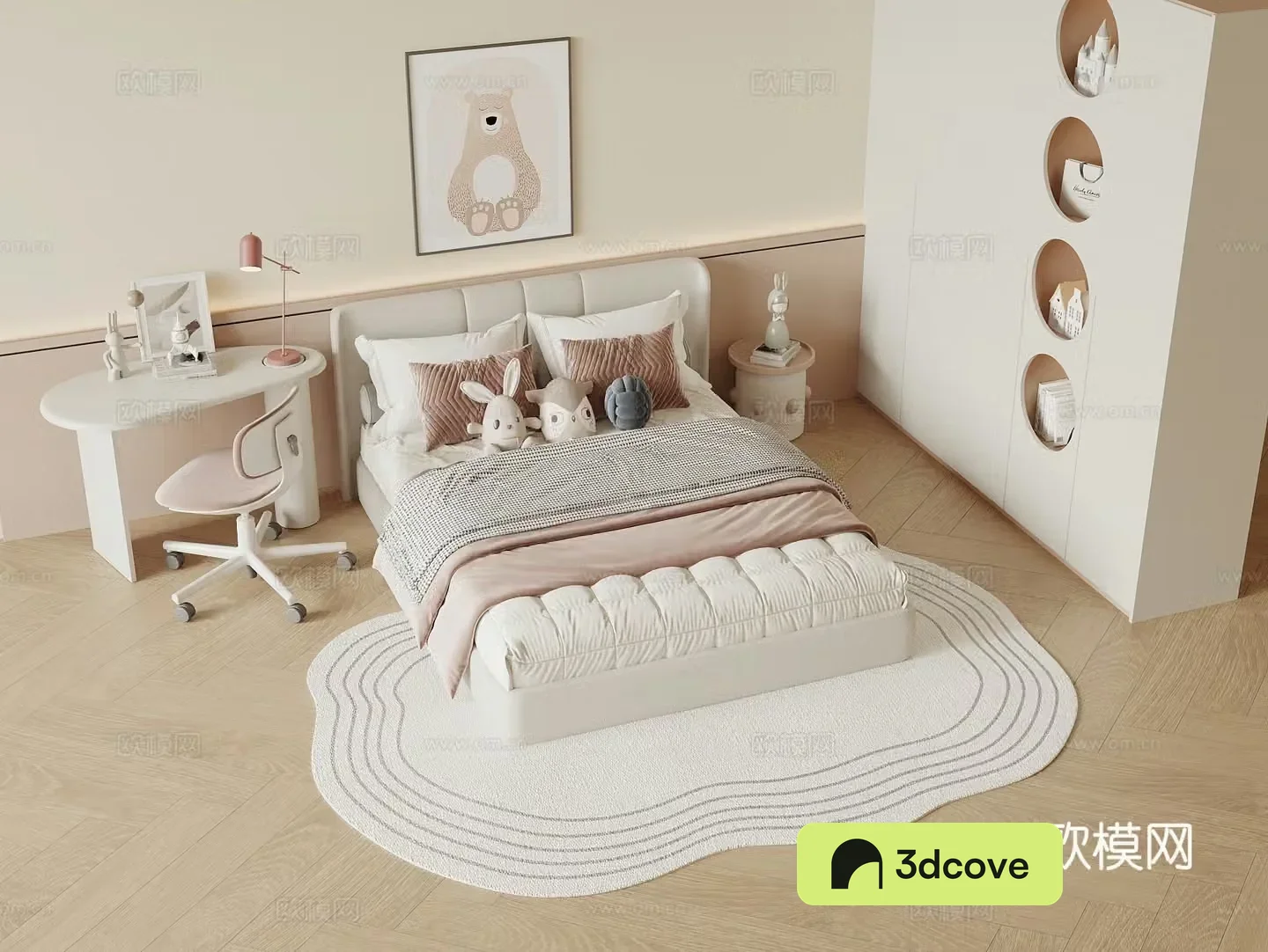 Modern children’s room girl’s room daughter’s room children’s bed wardrobe children’s desk chair hanging painting