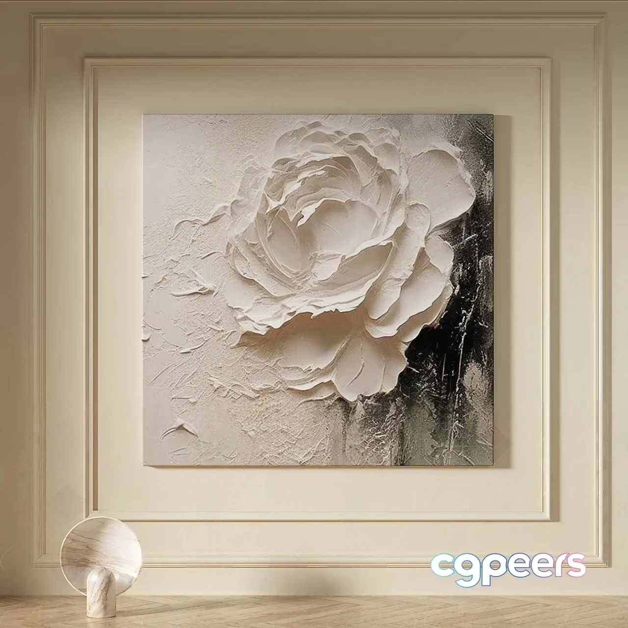 A Large White Flower Painting On A Wall 3D Model – 8279 – VRAY Render