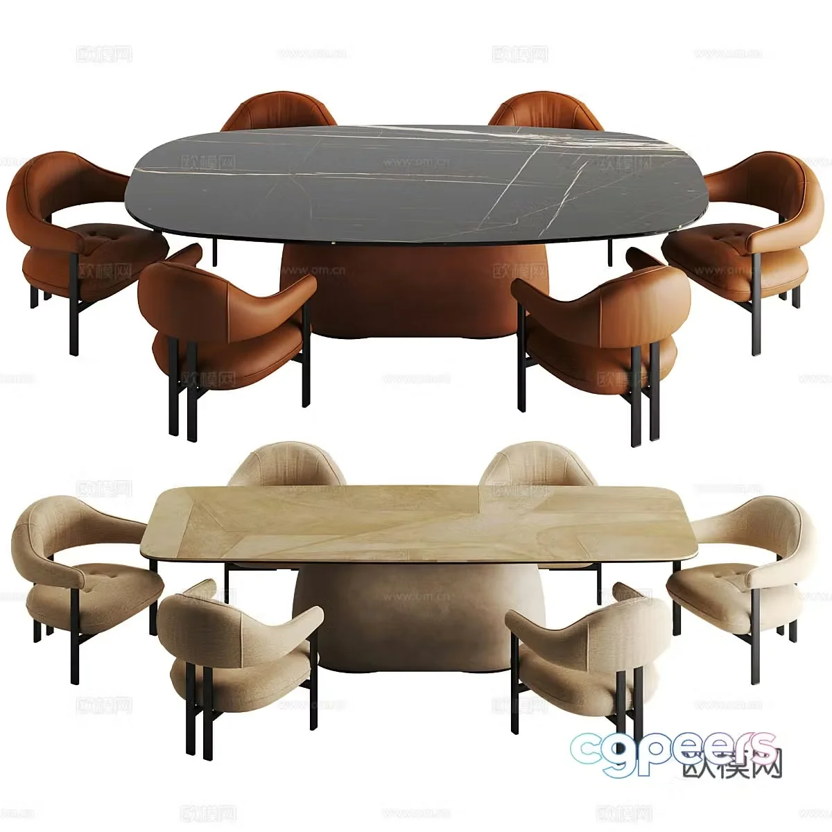 Modern Italian light luxury oval dining table and chair combination 3D model
