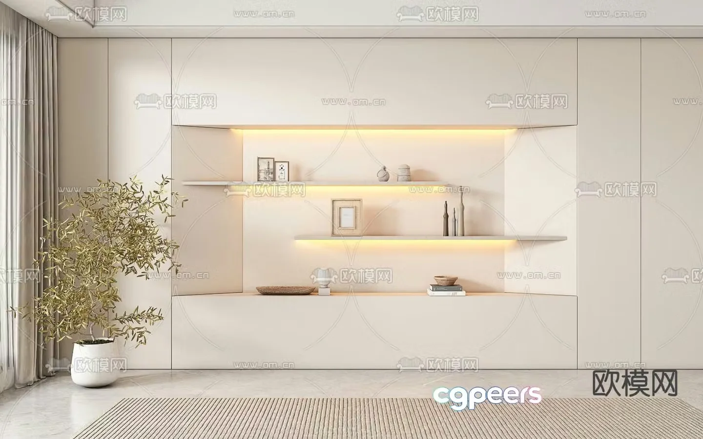 Creamy Decoration Cabinet Shelf 3D Model