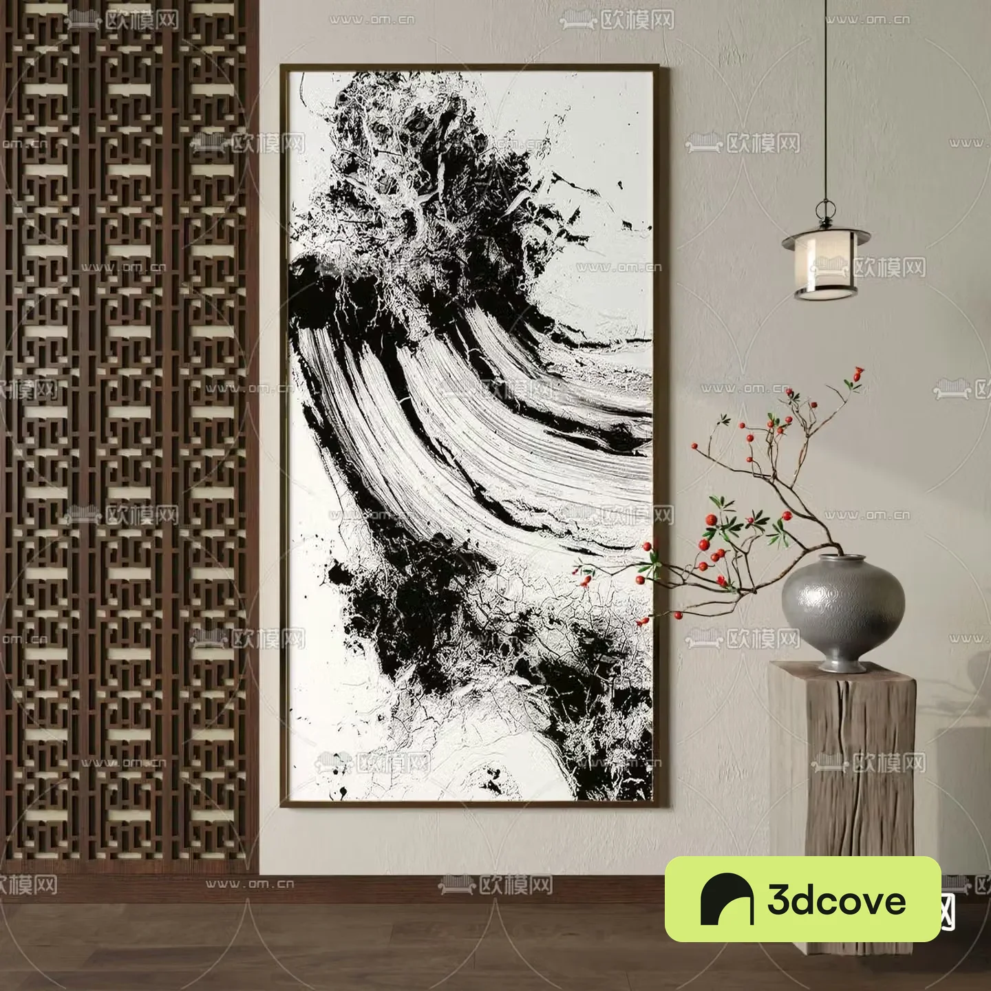 New Chinese style black and white painting wave painting decorative painting