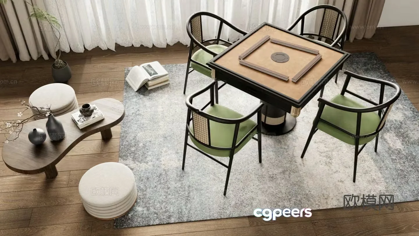 New Chinese style mahjong tables and chairs chess and card tables and chairs 3D model