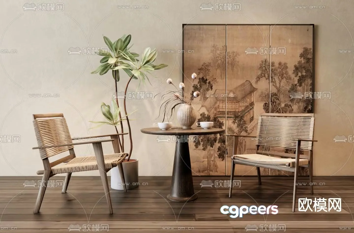 Wabi Sabi Leisure Table and Chair Negotiation Table and Chair 3D Model