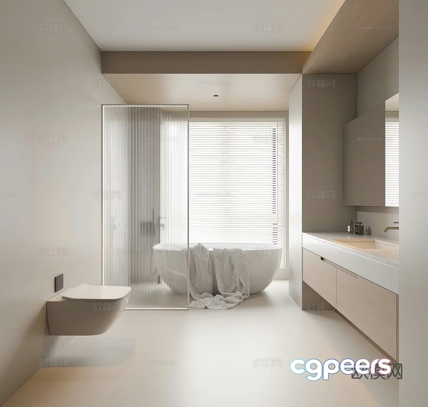Modern bathroom Minimalist bathroom Italian bathroom Creamy bathroom Toilet Shower 3D model