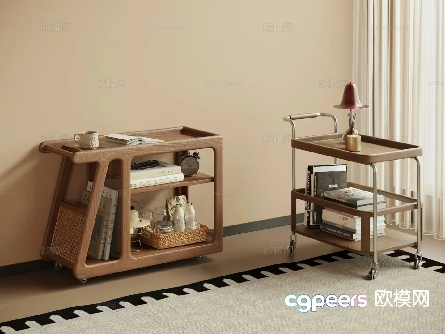 Medieval style side table and corner table 3D model