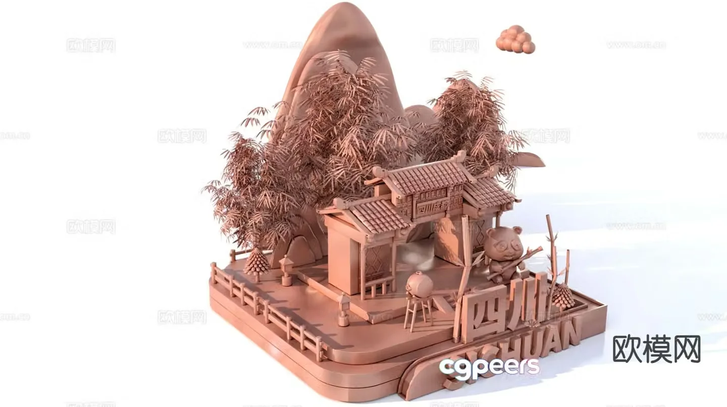 Characteristic urban ancient building scenic spots Sichuan scenic spots sketch 3D model