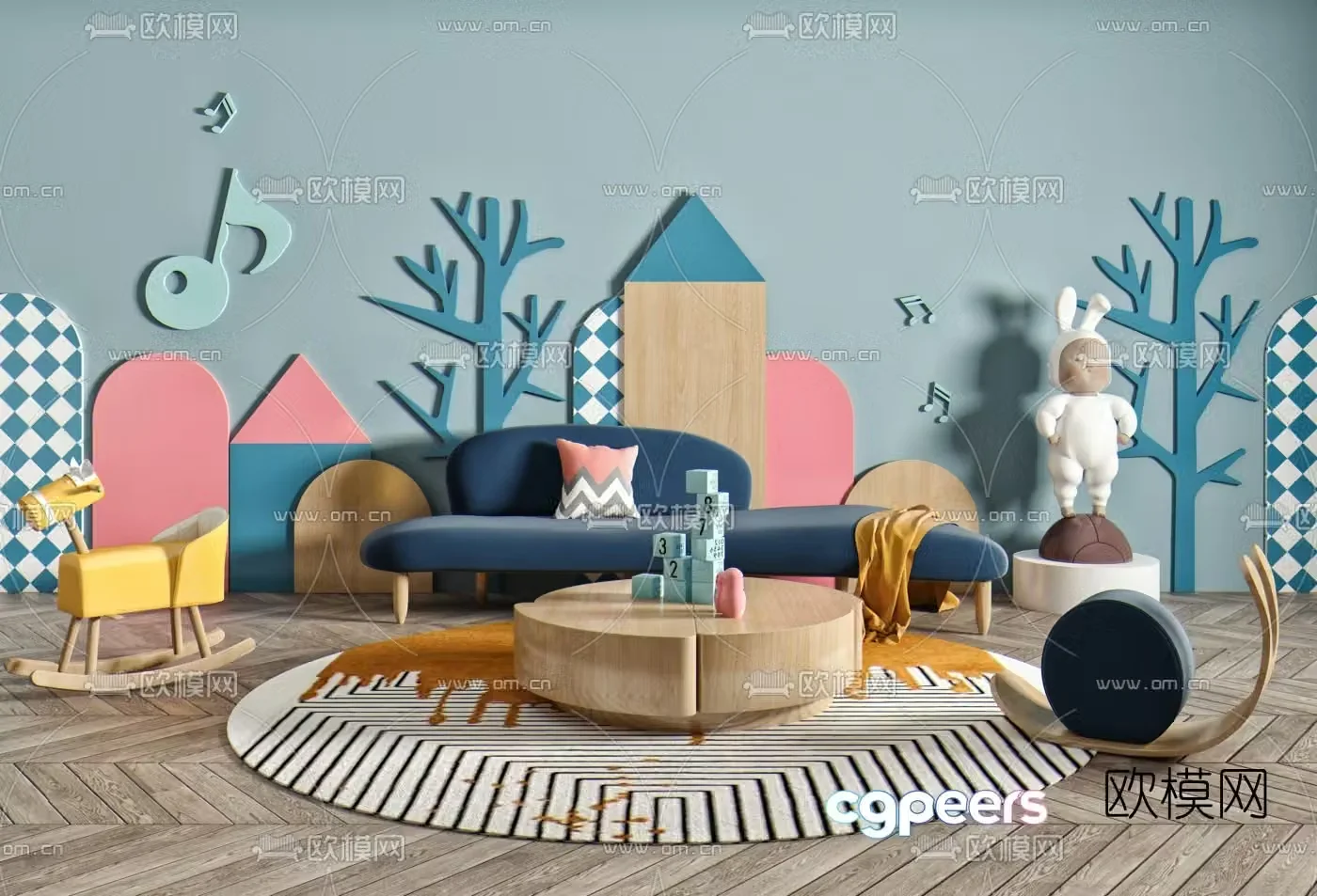 Nordic children’s sofa combination 3d model