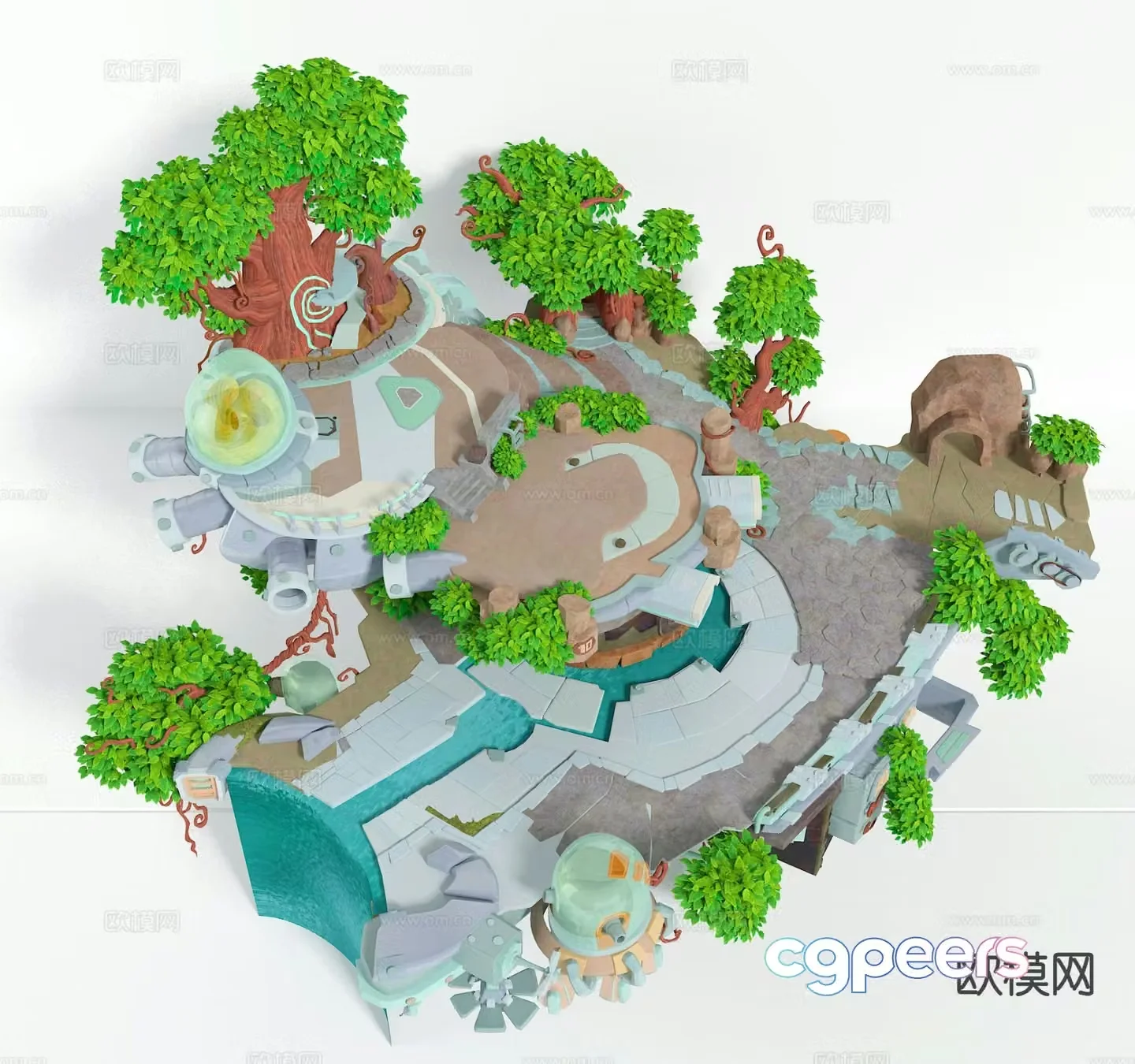 Cartoon trees square animation scene game scene 3d model