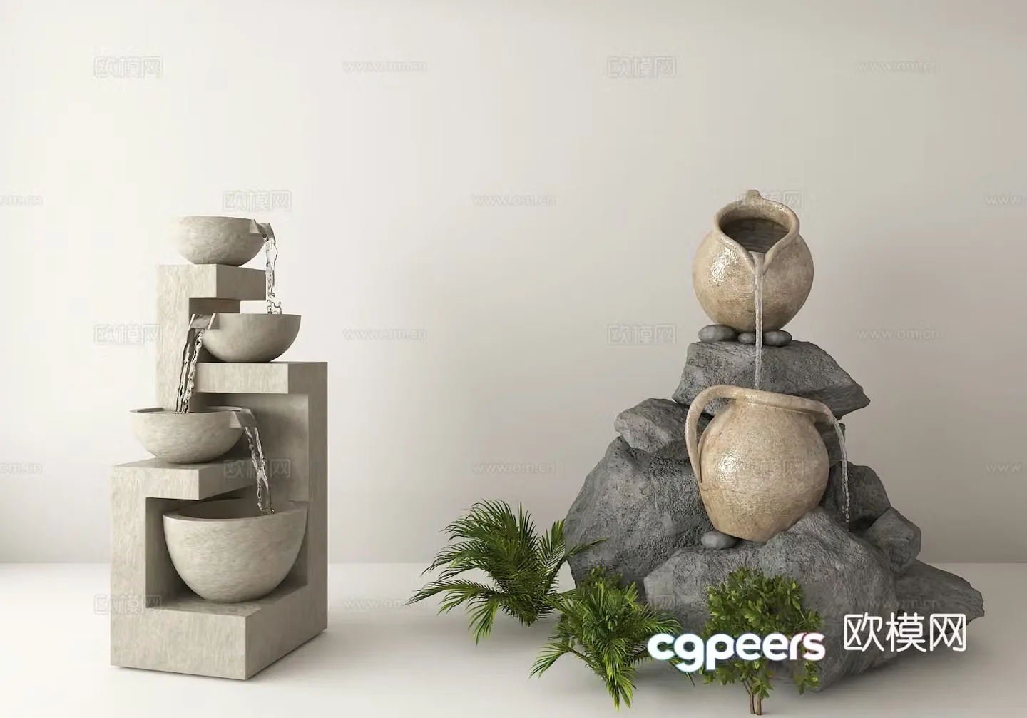 Zen water ornaments courtyard waterscape design natural style water device stone pot waterscape 3D model