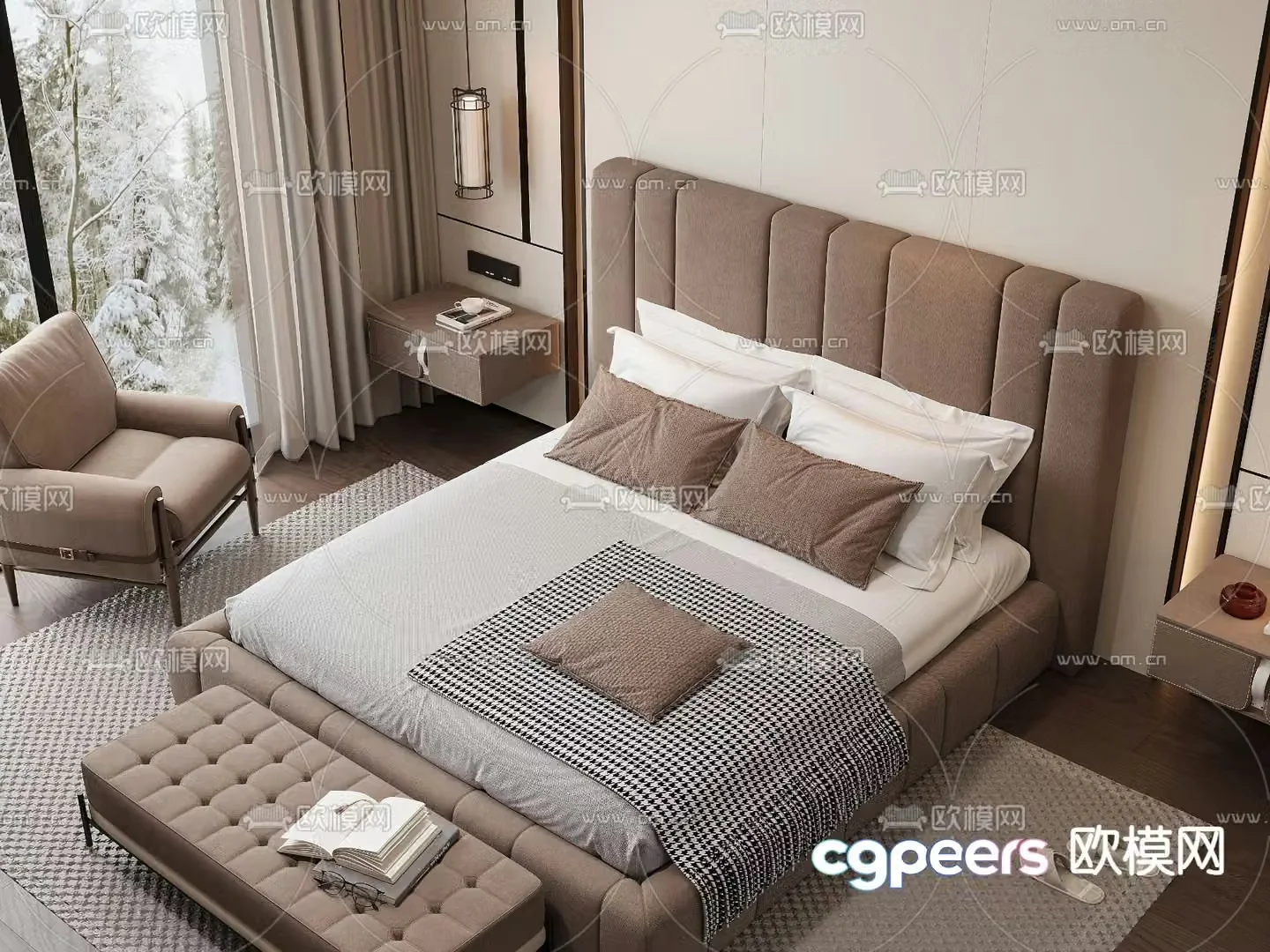 Modern double bed 3d model