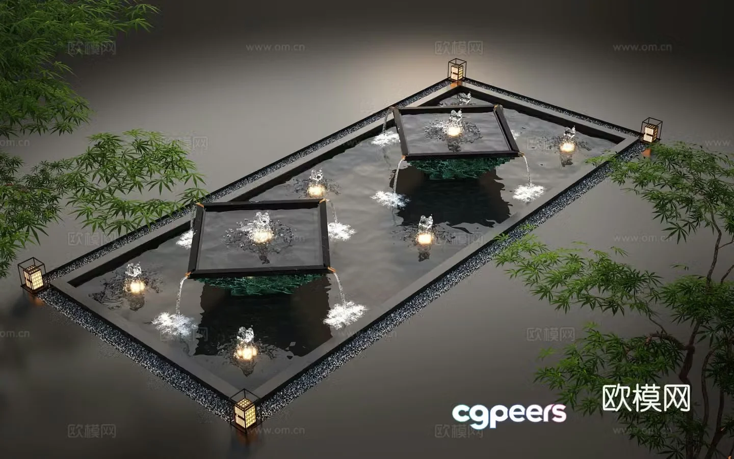 Modern water landscape garden waterscape water bowl stacked water water drop fish pond fish pond 3d model