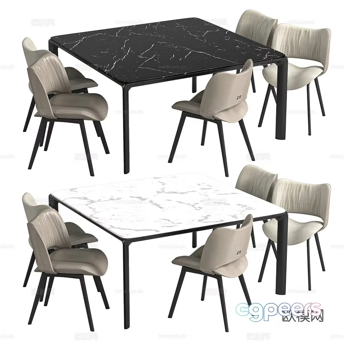 Square table dining chair combination 3D model