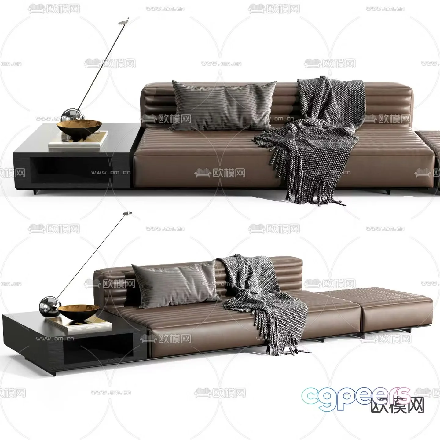 Minotti brown upholstered sofa 3d model