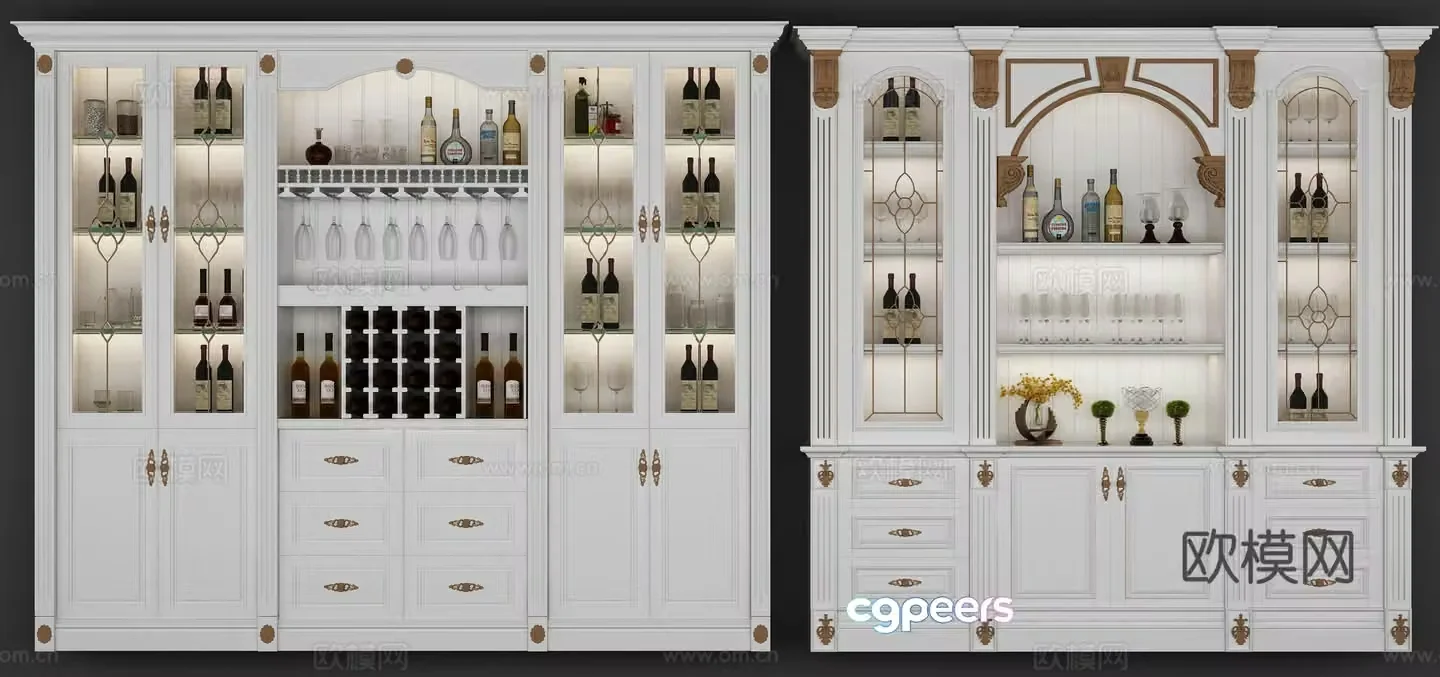 European simple wine cabinet combination 3D model