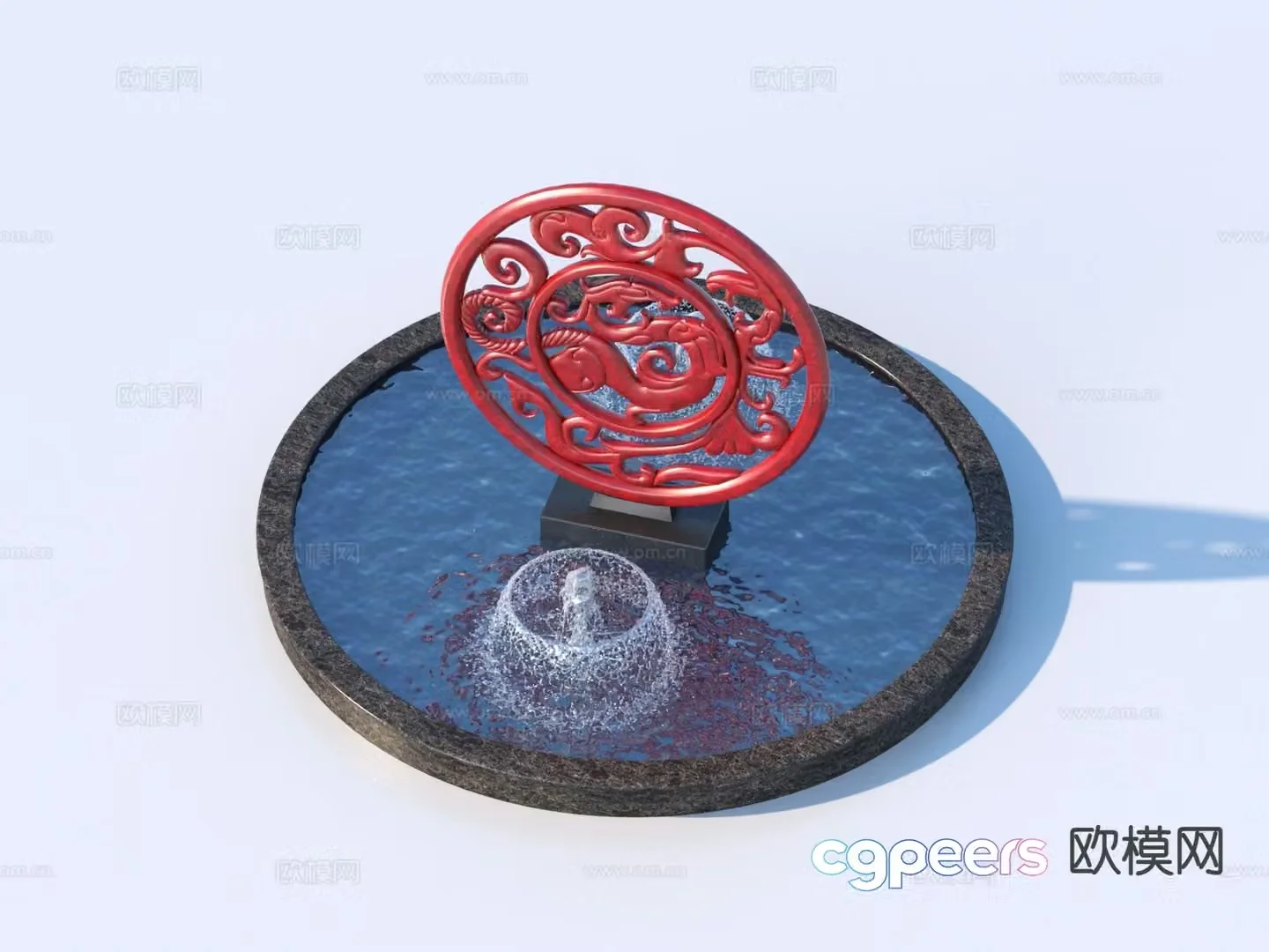 New Chinese-style urban sculpture water fountain landscape sculpture 3D model