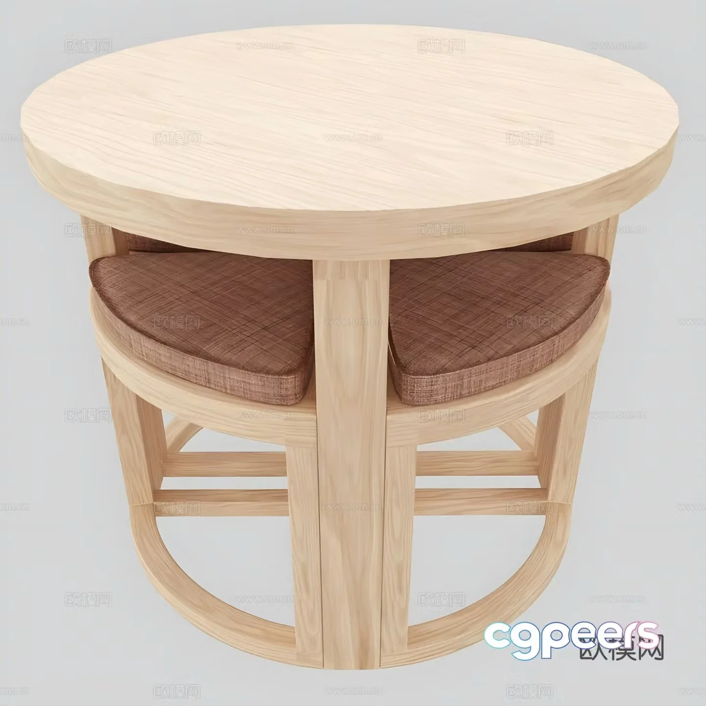 Round dining table and chairs round wooden table and stool 3d model
