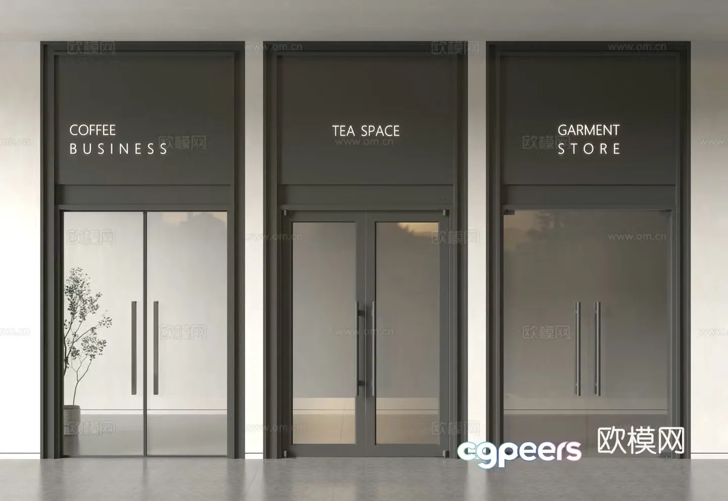 Modern combination door glass door double-open door shop door door head commercial glass door 3d model