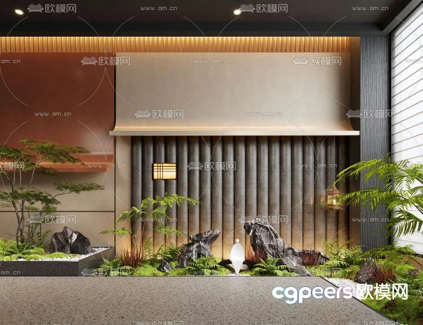 Indoor landscape plant landscaping Zen sculpture 3D model