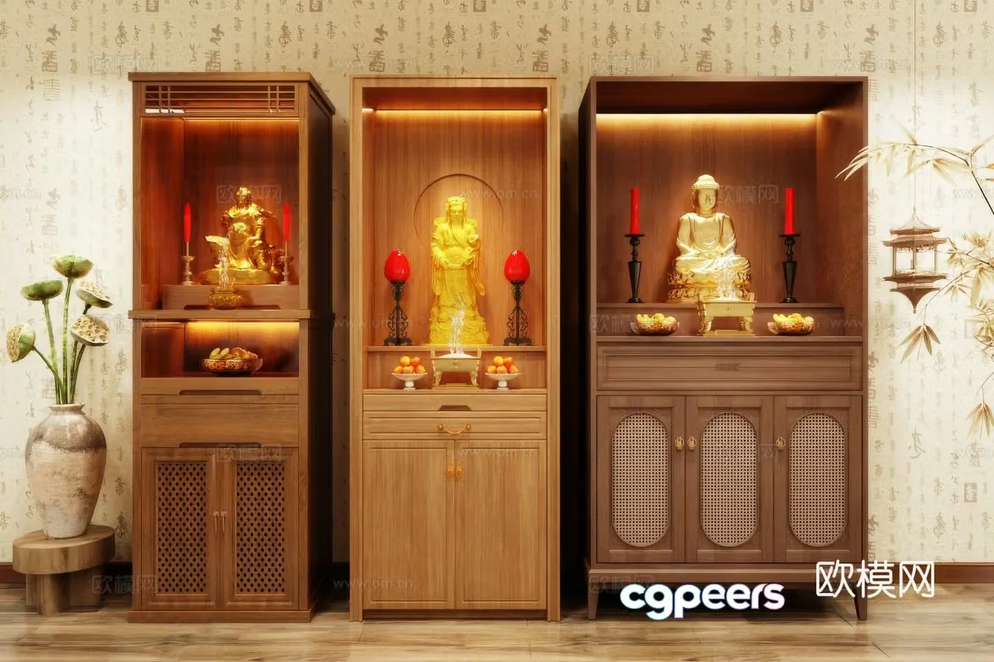 Buddha niche shrine hostel incense stove candle holder 3d model