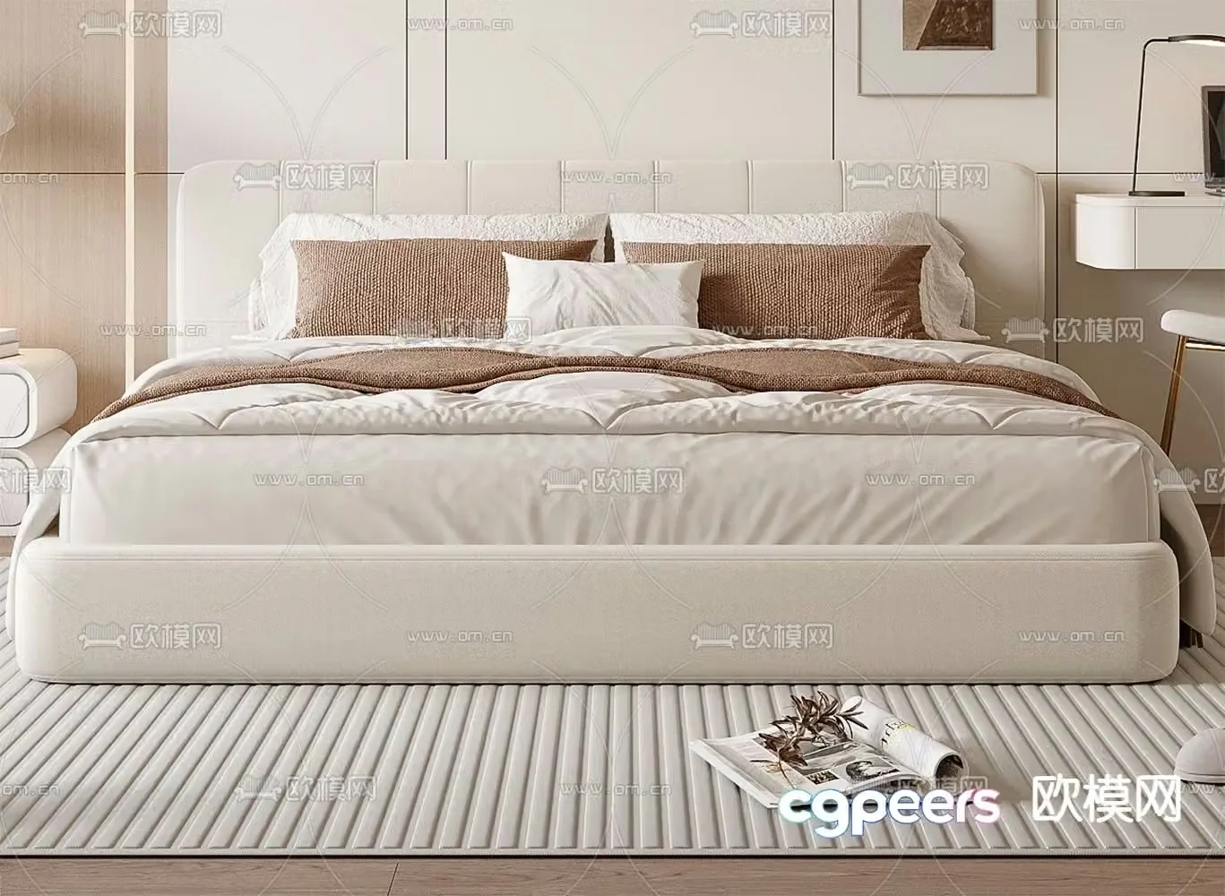 Cream style double bed 3d model