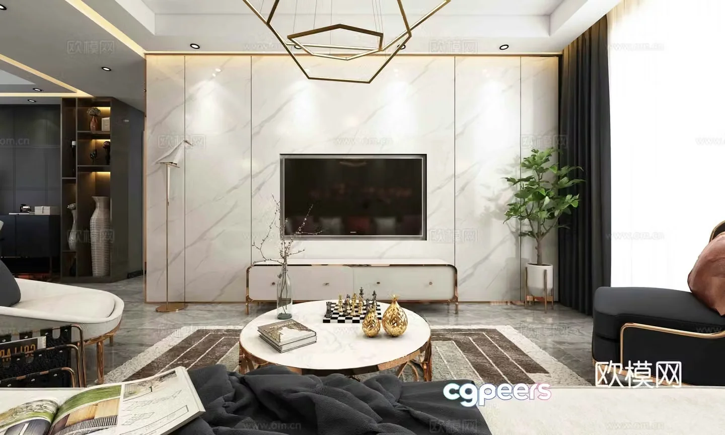 Modern light luxury living room dining model 3d model