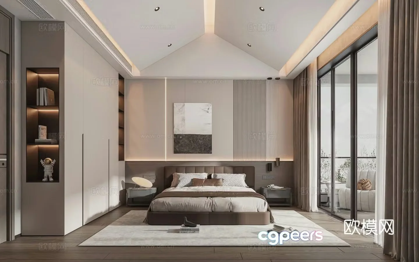 Modern light luxury Italian premium gray master bedroom 3D model