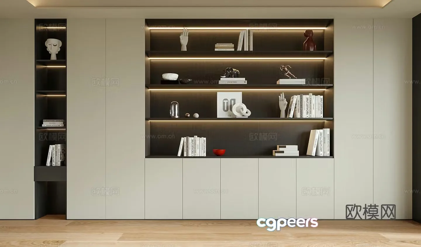Modern wall-to-wall bookcase bookshelf 3d model