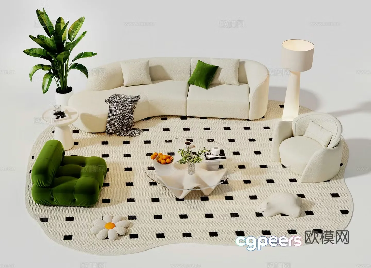 Creamy wind combination sofa 3d model
