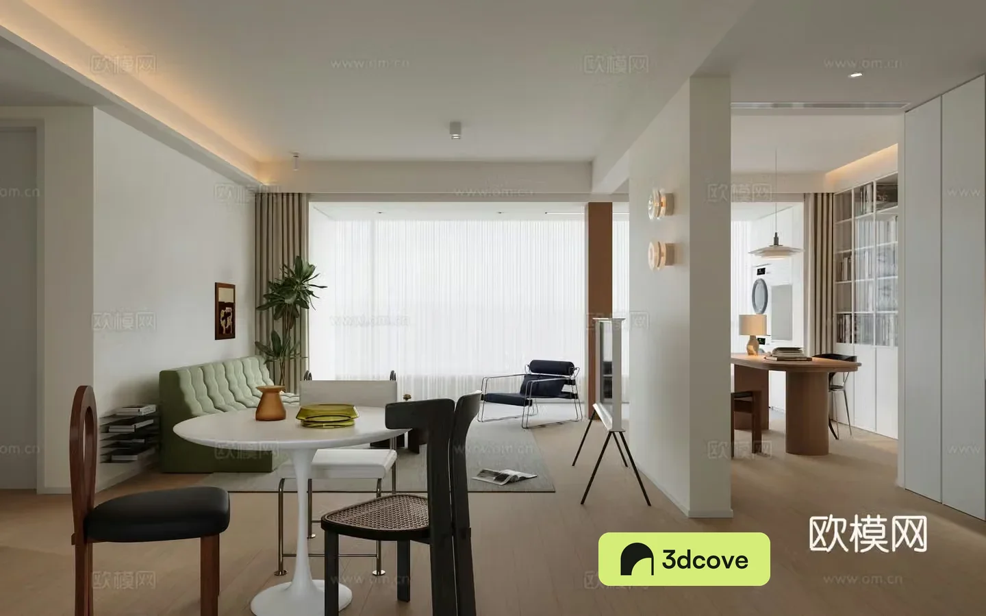 Modern living room Combination sofa Study desk Office Wasabi Living room Round dining table 3D model