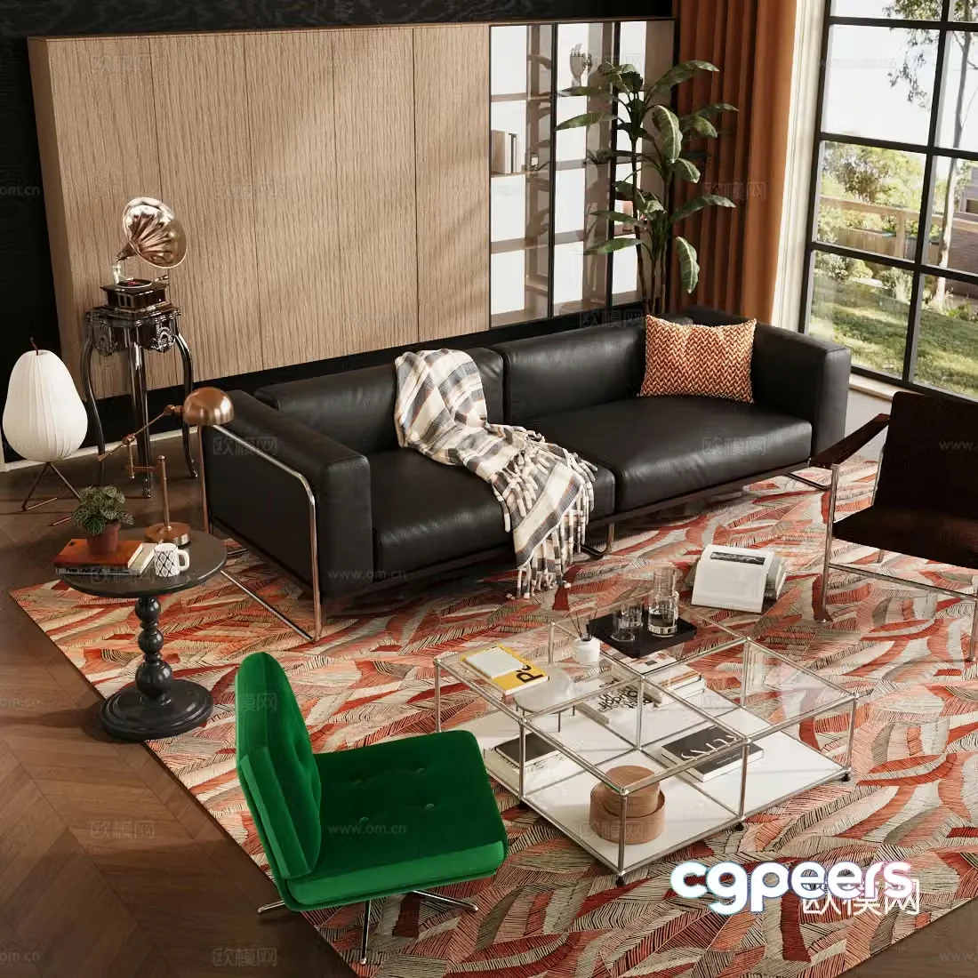 Medium-old home living room small living room solid wood bookcase acrylic coffee table 3D model