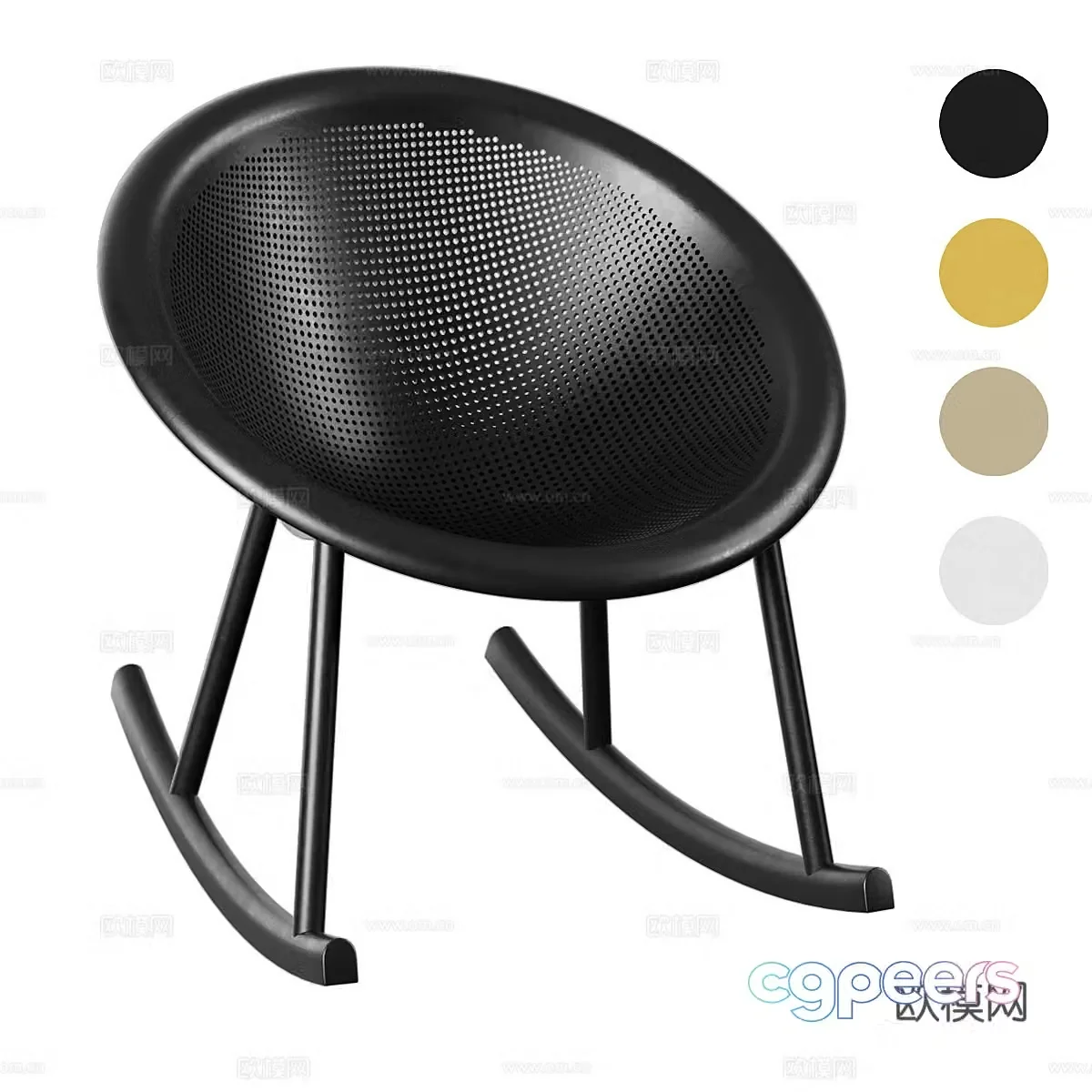 Modern Creamy Wind Rocking Chair 3D Model