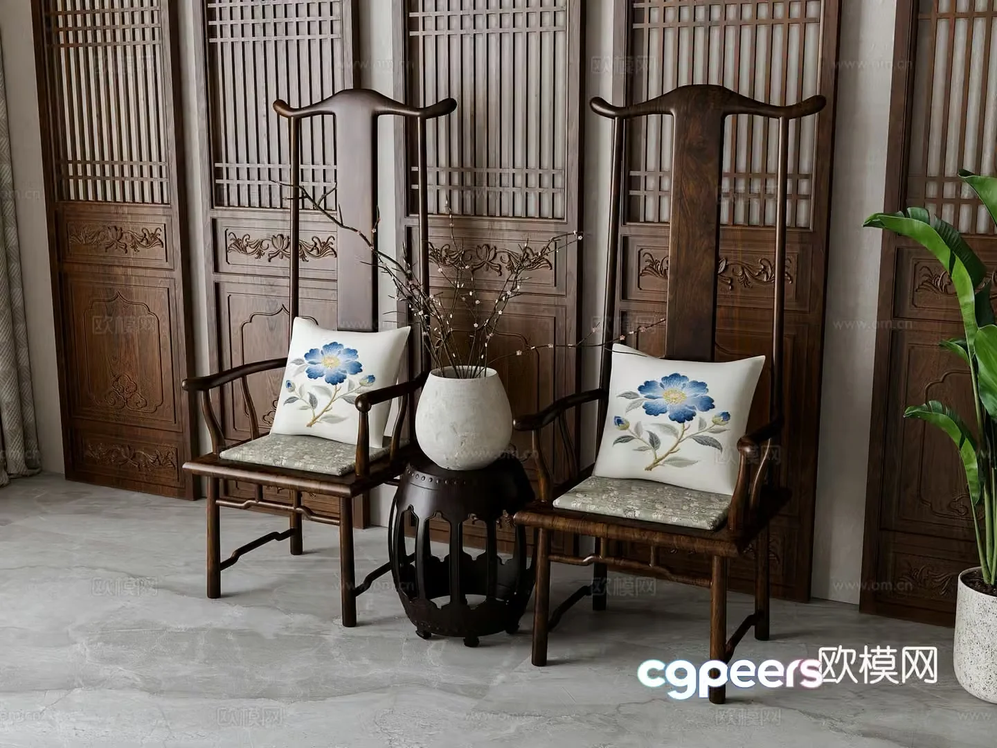 New Chinese casual chair combination 3D model