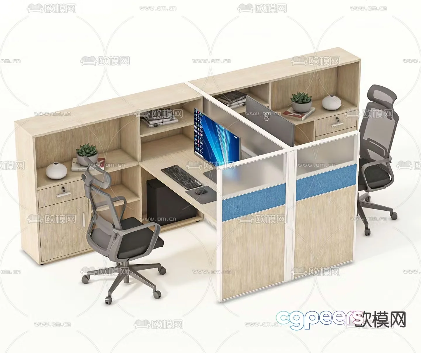 Staff desk screen work station 3D model