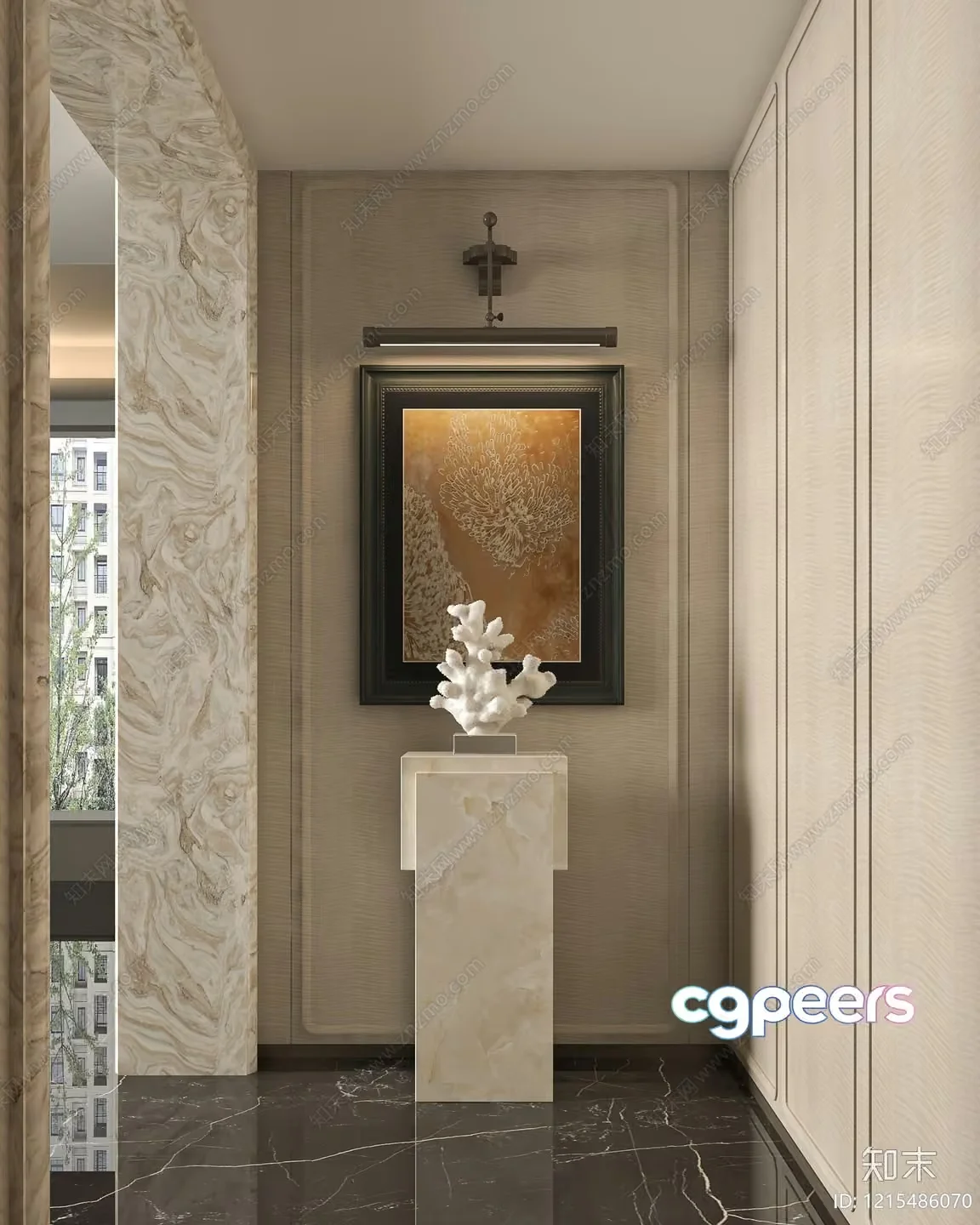 A Decorative Wall In A Hallway 3D Model – 16999 – VRAY Render