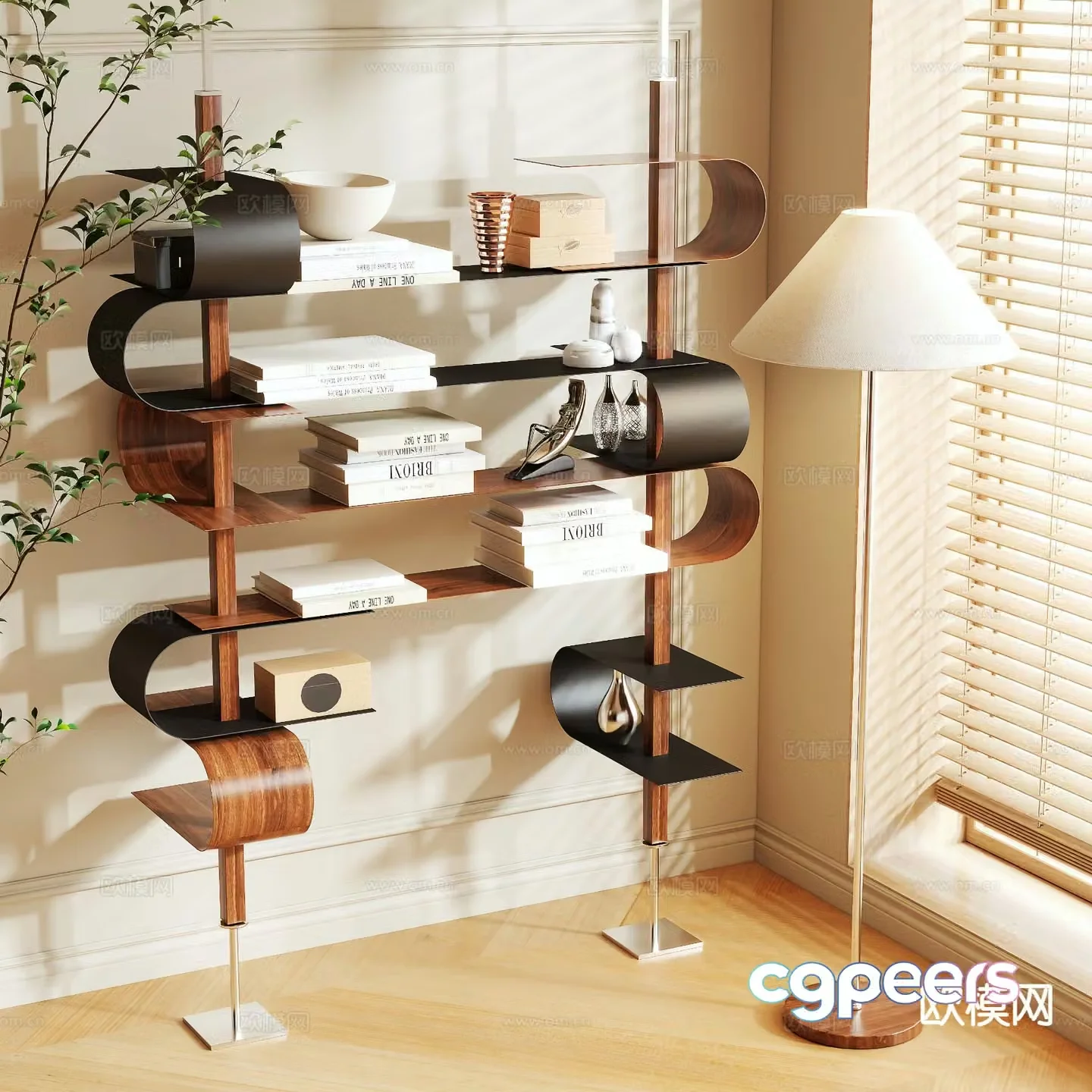 Medieval style bookshelf shelf 3d model