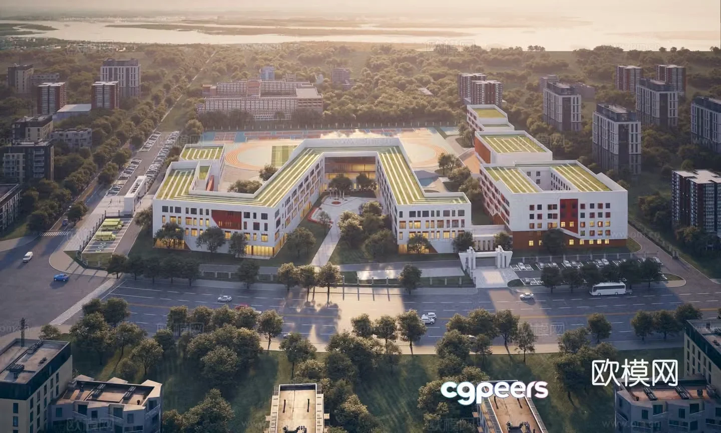 Modern school bird’s eye view 3D model