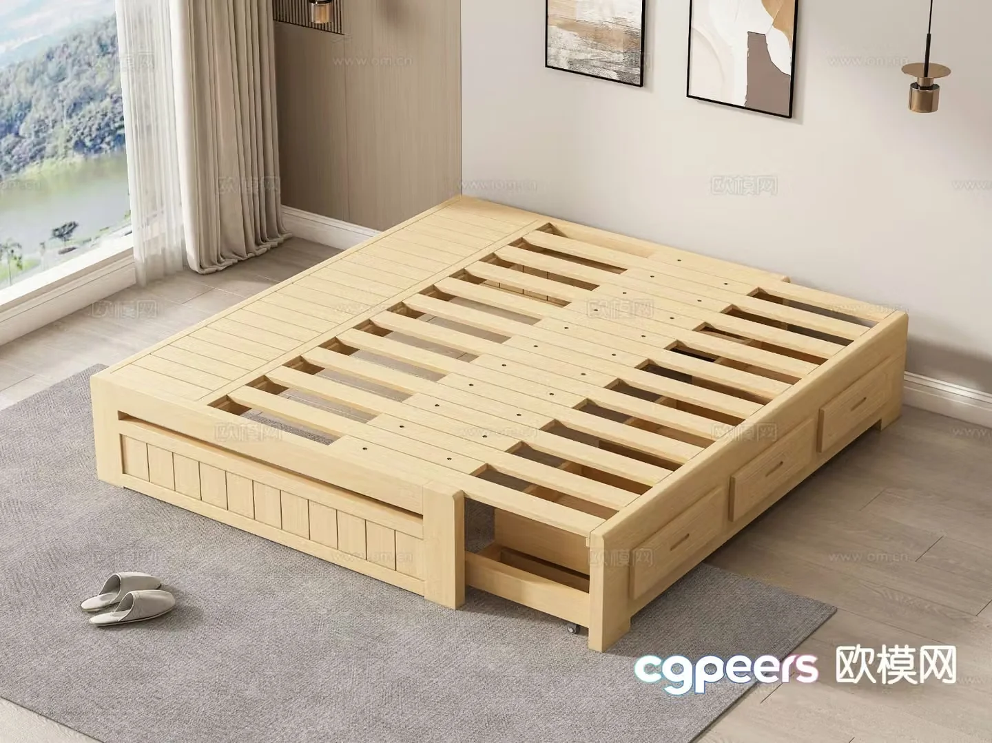 Modern bed frame sliding bed 3d model